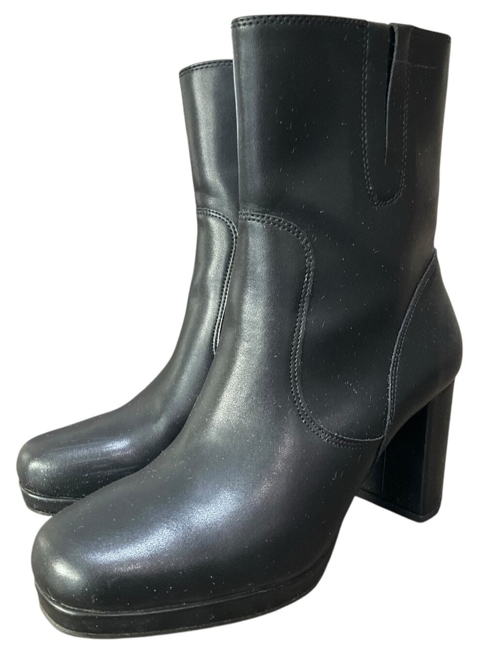 Blondo Women’s Waterproof Black Platform Block-Heel Ankle Boots Leather Size 9